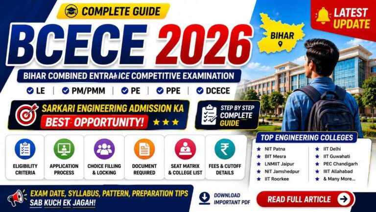 BCECE Counselling 2026: Registration, Choice Filling, Seat Allotment की पूरी जानकारी