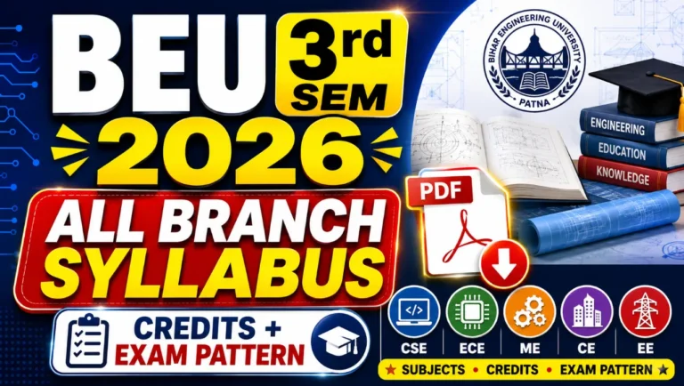 BEU 3rd Semester Syllabus 2026: All Branch (CSE, ECE, ME, CE, EE) Subjects, Credits और Exam Pattern